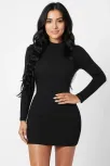 Kadın Siyah Kaşkorse Balıkçı Yaka Uzun Kollu Bodycon Mini Elbise Kadın Siyah Kaşkorse Balıkçı Yaka Uzun Kollu Bodycon Mini Elbise