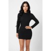 Kadın Siyah Kaşkorse Balıkçı Yaka Uzun Kollu Bodycon Mini Elbise