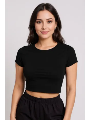 Kadın Siyah Yuvarlak Yaka Yarım Kol Crop Top Bluz – Şık, Rahat Ve Kolay Kombinlenebilir Kadın Siyah Yuvarlak Yaka Yarım Kol Crop Top Bluz – Şık, Rahat Ve Kolay Kombinlenebilir