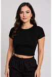 Kadın Siyah Yuvarlak Yaka Yarım Kol Crop Top Bluz – Şık, Rahat Ve Kolay Kombinlenebilir