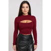 Kadın Bordo Göğüs Dekolteli Uzun Kollu Cut Out Crop Top Bluz – Şık, Rahat ve Kolay Kombinlenebilir