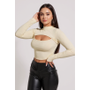 Kadın Ekru Göğüs Dekolteli Uzun Kollu Cut Out Crop Top Bluz – Şık, Rahat Ve Kolay Kombinlenebilir