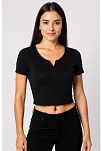 Kadın Siyah Çift Fermuarlı Yarım Kol Crop Top Bluz – Şık, Rahat Ve Kolay Kombinlenebilir