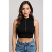 Kadın Siyah Yarım Fermuarlı Sıfır Kol Crop Top Bluz – Şık, Rahat ve Kolay Kombinlenebilir