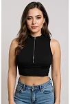 Kadın Siyah Yarım Fermuarlı Sıfır Kol Crop Top Bluz – Şık, Rahat Ve Kolay Kombinlenebilir