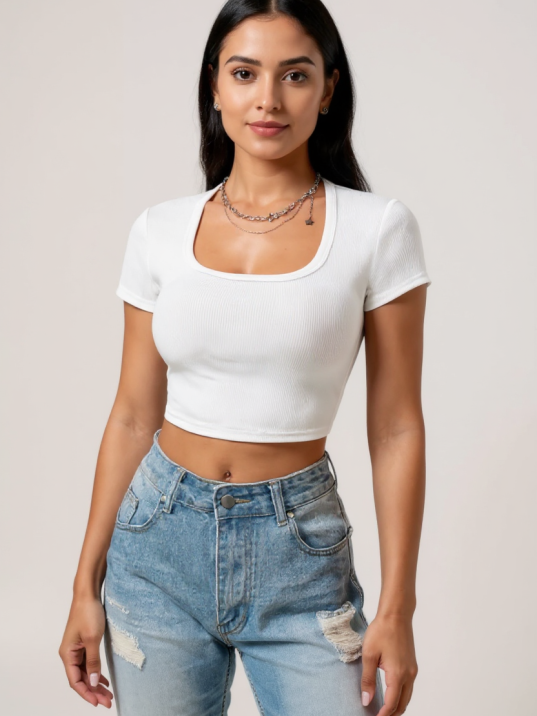 Kadın Beyaz Yarım Kol Düz Yaka Crop Top Bluz – Şık, Rahat Ve Kolay Kombinlenebilir Kadın Beyaz Yarım Kol Düz Yaka Crop Top Bluz – Şık, Rahat Ve Kolay Kombinlenebilir