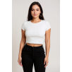 Kadın Beyaz Yuvarlak Yaka Yarım Kol Crop Top Bluz