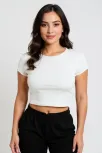 Kadın Beyaz Yuvarlak Yaka Yarım Kol Crop Top Bluz