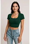 Kadın Yeşil Yarım Kol Düz Yaka Crop Top Bluz – Şık, Rahat Ve Kolay Kombinlenebilir