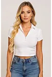 Kadın Beyaz Yarım Fermuarlı Ve Kısa Kollu Crop Top Bluz – Şık, Rahat Ve Kolay Kombinlenebilir