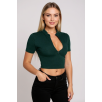 Kadın Yeşil Yarım Fermuarlı ve Kısa Kollu Crop Top Bluz – Şık, Rahat ve Kolay Kombinlenebilir