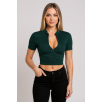 Kadın Yeşil Yarım Fermuarlı Ve Kısa Kollu Crop Top Bluz – Şık, Rahat Ve Kolay Kombinlenebilir