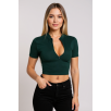 Kadın Yeşil Yarım Fermuarlı ve Kısa Kollu Crop Top Bluz – Şık, Rahat ve Kolay Kombinlenebilir