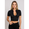 Kadın Siyah Yarım Fermuarlı Ve Kısa Kollu Crop Top Bluz Kadın Siyah Yarım Fermuarlı Ve Kısa Kollu Crop Top Bluz