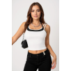 Kadın Siyah Beyaz Çift Renk Çapraz Askılı Crop Top Bluz Kadın Siyah Beyaz Çift Renk Çapraz Askılı Crop Top Bluz