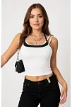Kadın Siyah Beyaz Çift Renk Çapraz Askılı Crop Top Bluz