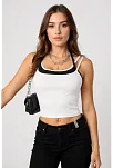 Kadın Siyah Beyaz Çift Renk Çapraz Askılı Crop Top Bluz
