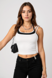 Kadın Siyah Beyaz Çift Renk Çapraz Askılı Crop Top Bluz Kadın Siyah Beyaz Çift Renk Çapraz Askılı Crop Top Bluz