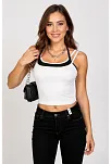 Kadın Siyah Beyaz Çift Renk Çapraz Askılı Crop Top Bluz