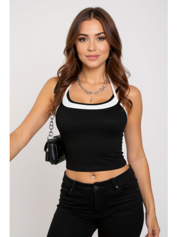 Kadın Beyaz Siyah Çift Renk Çapraz Askılı Crop Top Bluz – Şık, Rahat Ve Kolay Kombinlenebilir