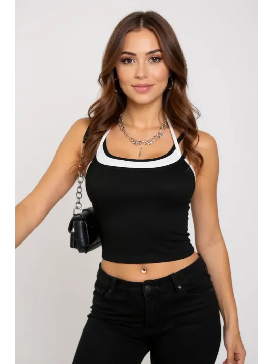Kadın Beyaz Siyah Çift Renk Çapraz Askılı Crop Top Bluz – Şık, Rahat Ve Kolay Kombinlenebilir Kadın Beyaz Siyah Çift Renk Çapraz Askılı Crop Top Bluz – Şık, Rahat Ve Kolay Kombinlenebilir