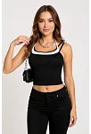 Kadın Beyaz Siyah Çift Renk Çapraz Askılı Crop Top Bluz – Şık, Rahat Ve Kolay Kombinlenebilir