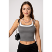 Kadın Antrasit Gri Beyaz Çift Renk Çapraz Askılı Crop Top Bluz – Şık, Rahat ve Kolay Kombinlenebilir