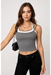 Kadın Antrasit Gri Beyaz Çift Renk Çapraz Askılı Crop Top Bluz – Şık, Rahat Ve Kolay Kombinlenebilir Kadın Antrasit Gri Beyaz Çift Renk Çapraz Askılı Crop Top Bluz – Şık, Rahat Ve Kolay Kombinlenebilir