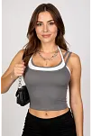 Kadın Antrasit Gri Beyaz Çift Renk Çapraz Askılı Crop Top Bluz – Şık, Rahat Ve Kolay Kombinlenebilir Kadın Antrasit Gri Beyaz Çift Renk Çapraz Askılı Crop Top Bluz – Şık, Rahat Ve Kolay Kombinlenebilir
