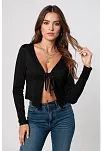 Kadın Siyah Uzun Kollu Önden Bağlama Detaylı Crop Top Bluz – Şık, Rahat Ve Kolay Kombinlenebilir