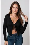 Kadın Siyah Uzun Kollu Önden Bağlama Detaylı Crop Top Bluz – Şık, Rahat Ve Kolay Kombinlenebilir