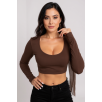 Kadın Kahverengi Uzun Kol Kare Yaka Crop Top Bluz – Şık, Rahat ve Kolay Kombinlenebilir