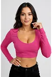 Kadın Fuşya Uzun Kol Kare Yaka Crop Top Bluz – Şık, Rahat Ve Kolay Kombinlenebilir