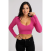 Kadın Fuşya Uzun Kol Kare Yaka Crop Top Bluz – Şık, Rahat ve Kolay Kombinlenebilir