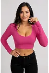 Kadın Fuşya Uzun Kol Kare Yaka Crop Top Bluz – Şık, Rahat Ve Kolay Kombinlenebilir