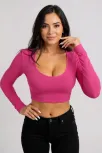 Kadın Fuşya Uzun Kol Kare Yaka Crop Top Bluz – Şık, Rahat Ve Kolay Kombinlenebilir