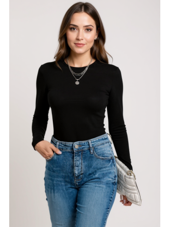 Kadın Siyah Uzun Kollu Fit Basic Crop Top Bluz