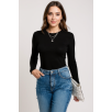 Kadın Siyah Uzun Kollu Fit Basic Crop Top Bluz Kadın Siyah Uzun Kollu Fit Basic Crop Top Bluz