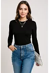 Kadın Siyah Uzun Kollu Fit Basic Crop Top Bluz