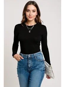 Kadın Siyah Uzun Kollu Fit Basic Crop Top Bluz