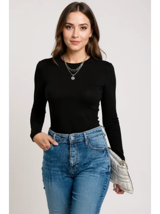 Kadın Siyah Uzun Kollu Fit Basic Crop Top Bluz Kadın Siyah Uzun Kollu Fit Basic Crop Top Bluz