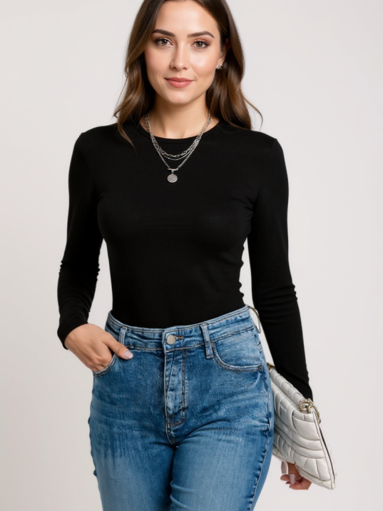 Kadın Siyah Uzun Kollu Fit Basic Crop Top Bluz Kadın Siyah Uzun Kollu Fit Basic Crop Top Bluz