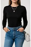Kadın Siyah Uzun Kollu Fit Basic Crop Top Bluz