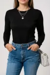 Kadın Siyah Uzun Kollu Fit Basic Crop Top Bluz