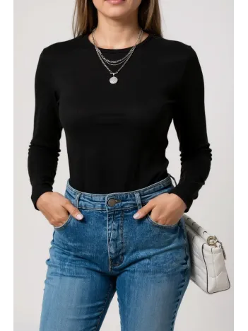 Kadın Siyah Uzun Kollu Fit Basic Crop Top Bluz