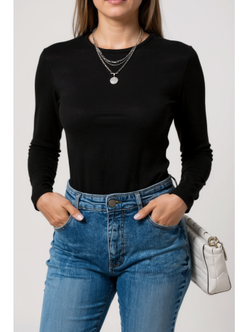 Kadın Siyah Uzun Kollu Fit Basic Crop Top Bluz
