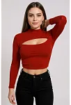 Kadın Kırmızı Göğüs Dekolteli Uzun Kollu Cut Out Crop Top Bluz – Şık, Rahat Ve Kolay Kombinlenebilir