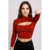 Kadın Kırmızı Göğüs Dekolteli Uzun Kollu Cut Out Crop Top Bluz – Şık, Rahat Ve Kolay Kombinlenebilir