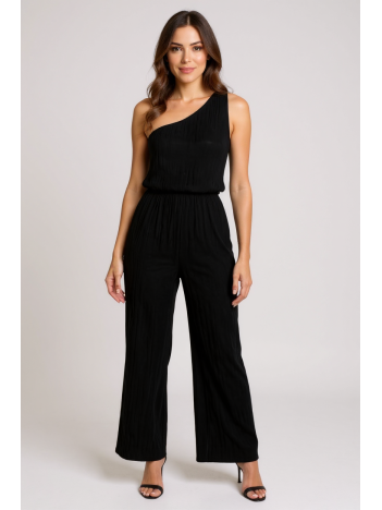 Kadın Siyah Tek Omuzlu Şık Bluz & Geniş Paça Pantolon İkili Takım – Modern, Konforlu Ve Günlük Kombinlere Uygun
