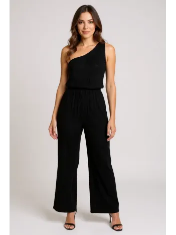 Kadın Siyah Tek Omuzlu Şık Bluz & Geniş Paça Pantolon İkili Takım – Modern, Konforlu Ve Günlük Kombinlere Uygun